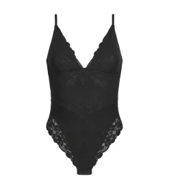 Body string effet sculptant femme en dentelle et microfibre Noir Dim Silhouette Elegance