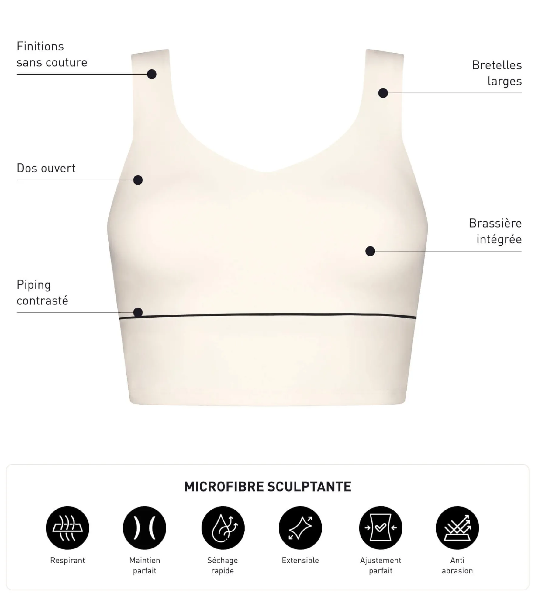Brassière longue en microfibre sculptante Écru Dim Move