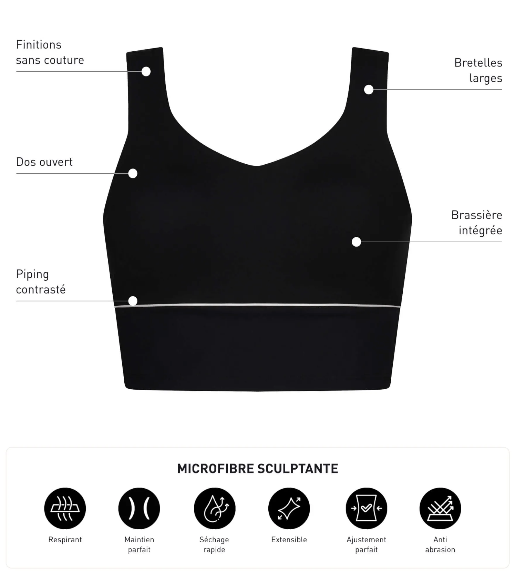 Brassière longue en microfibre sculptante noire Dim Move