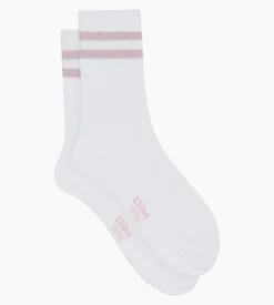 Chaussettes en coton côtelé Blanc et lurex Rose Dim Mode