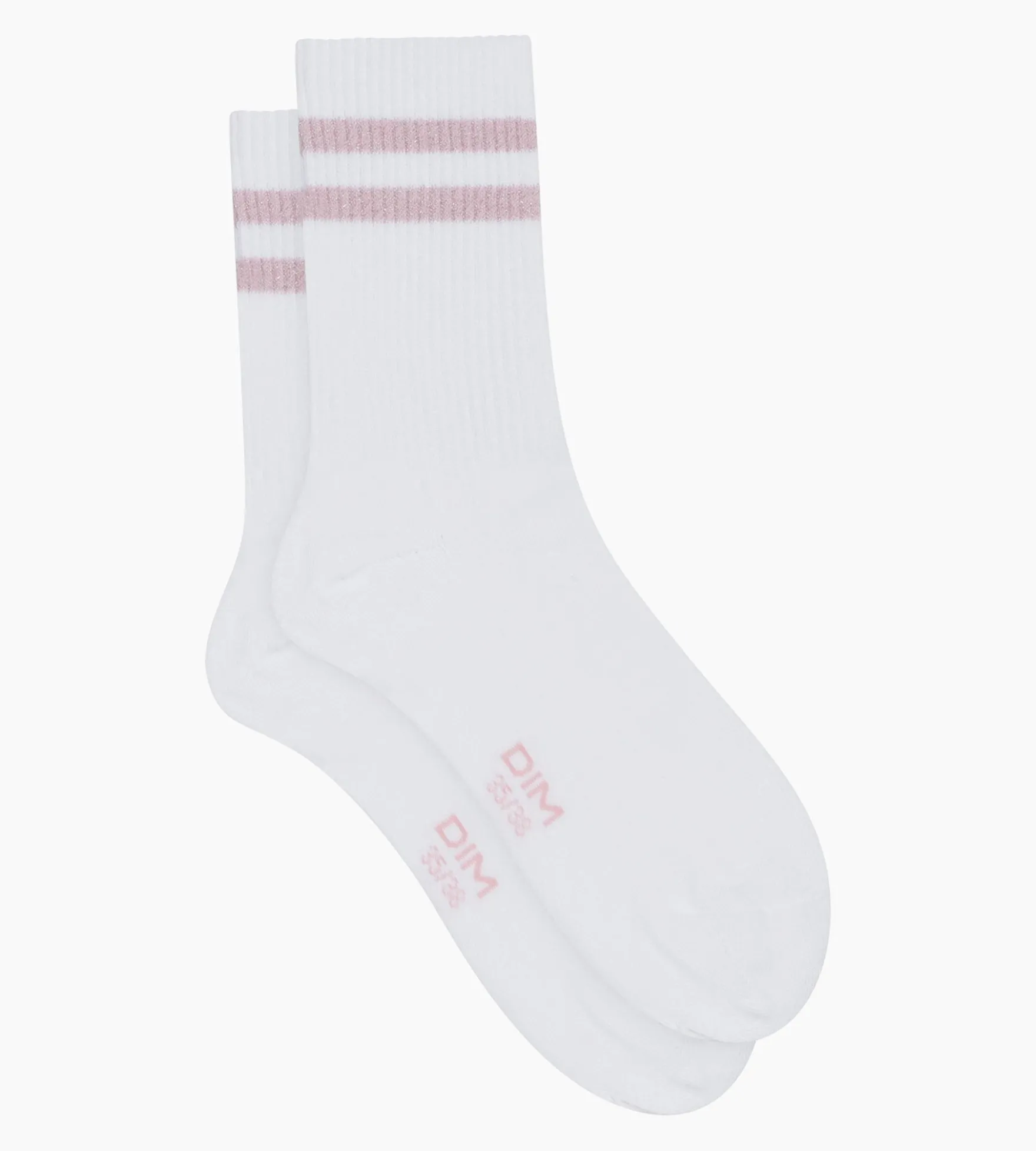Chaussettes en coton côtelé Blanc et lurex Rose Dim Mode