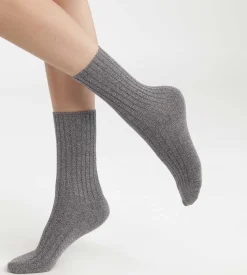 Chaussettes femme en maille côtelée unie Gris Chiné Dim Bambou