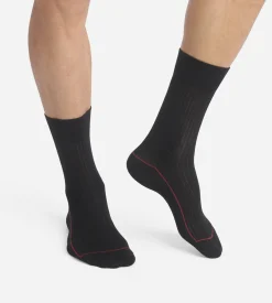 Chaussettes homme en coton côtelé Noir à liseré coloré Dim Mode