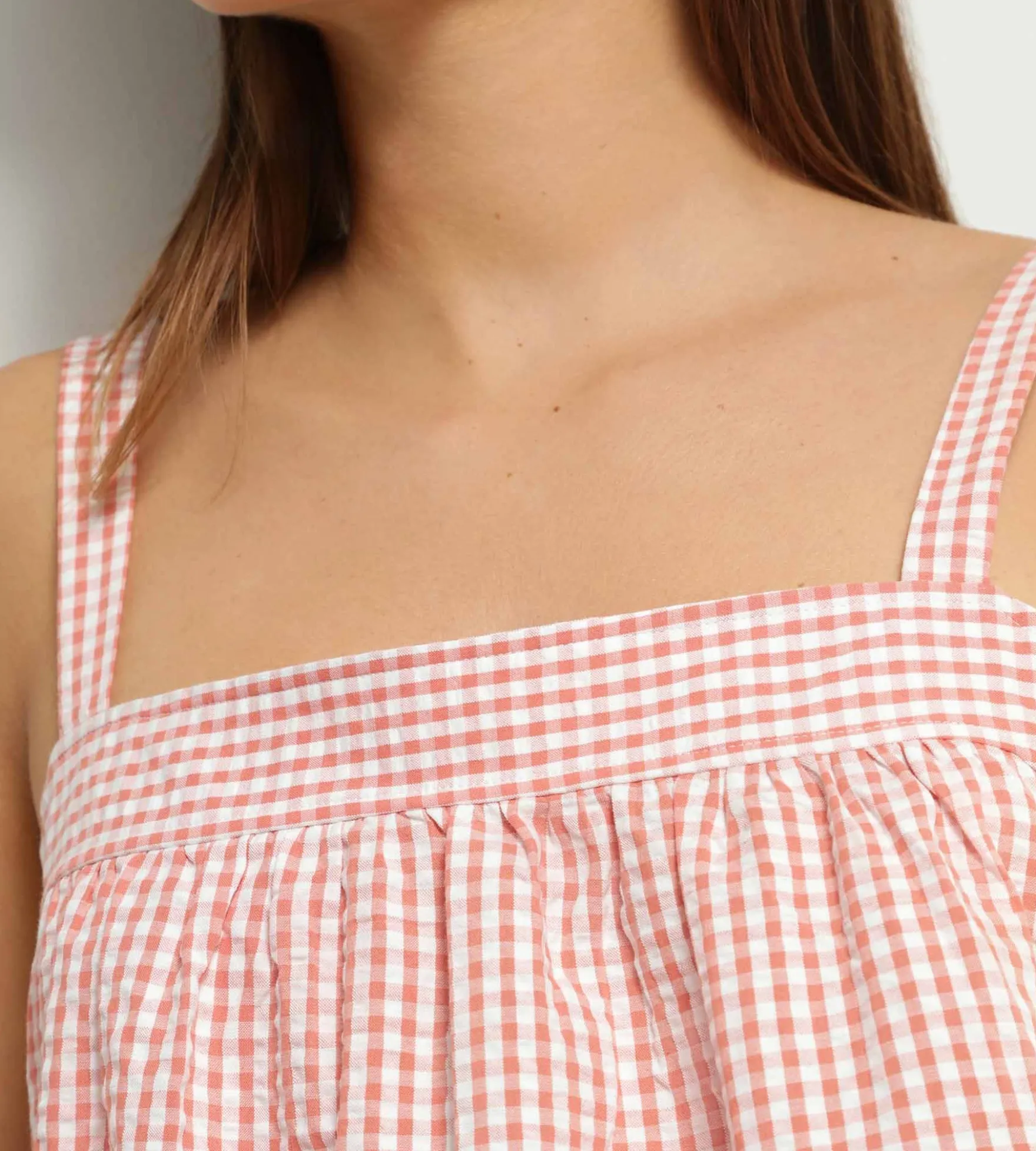 Chemise de nuit femme vichy seersucker Abricot Écru Dim Nightwear