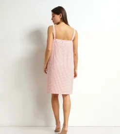 Chemise de nuit femme vichy seersucker Abricot Écru Dim Nightwear