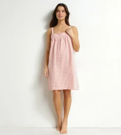 Chemise de nuit femme vichy seersucker Abricot Écru Dim Nightwear