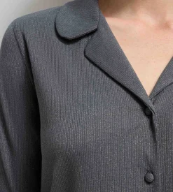 Chemise ouverte manches longues rib lurex gris granit Precious Christmas