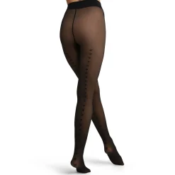 Collant chaud effet transparent noir à coeurs Thermo