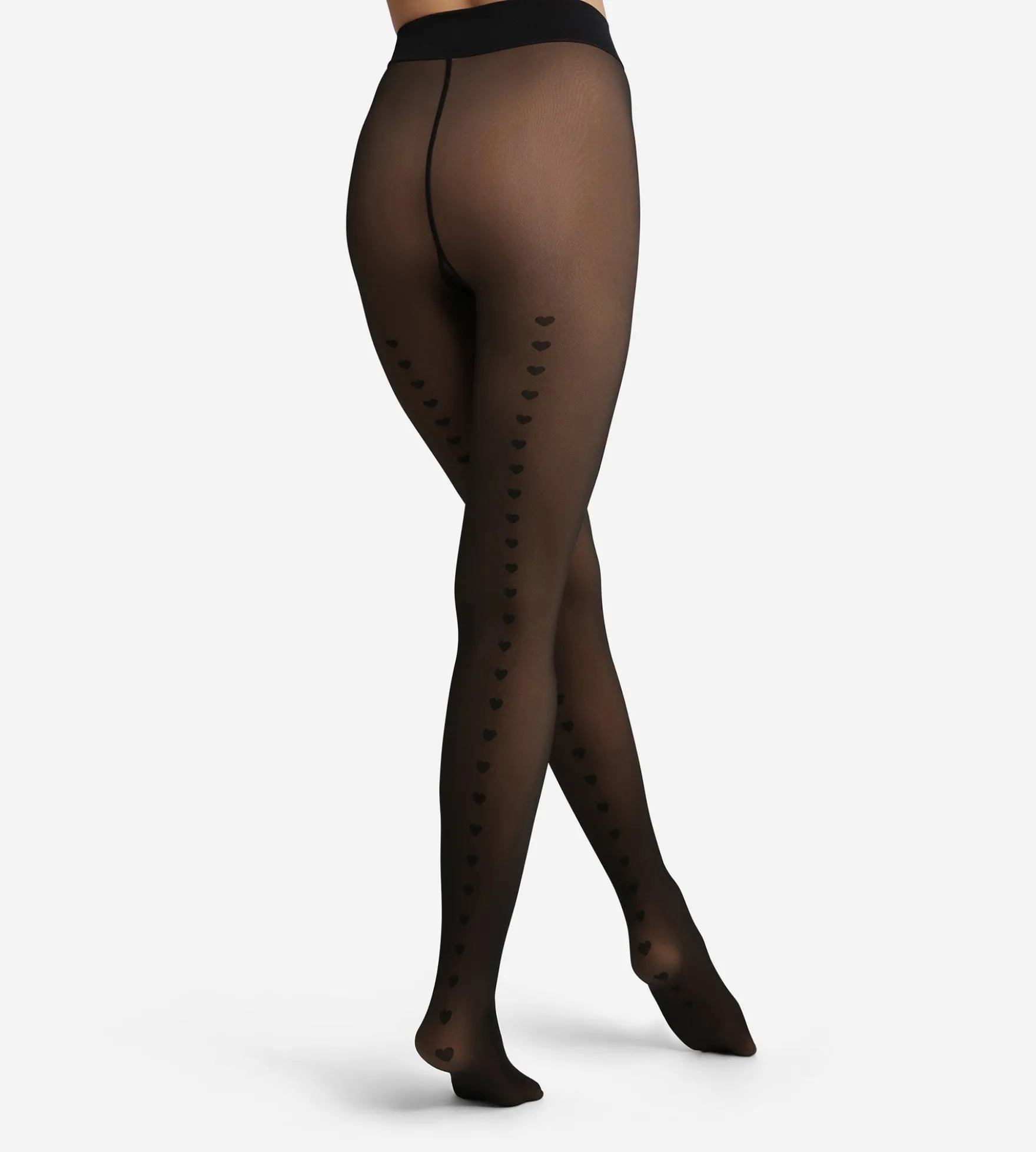 Collant chaud effet transparent noir à coeurs Thermo