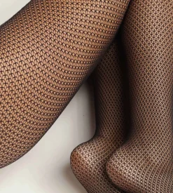 Collant femme en dentelle géométrique Noir Dim Style