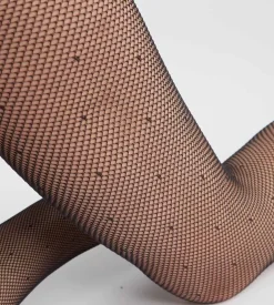 Collant femme en voile et pois à échancrure sexy Noir Dim Style