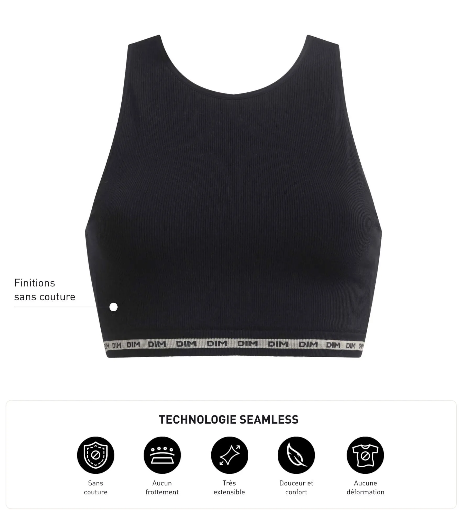 Crop top en modal polyamide côtelée sans couture Noir Dim Icons Seamless