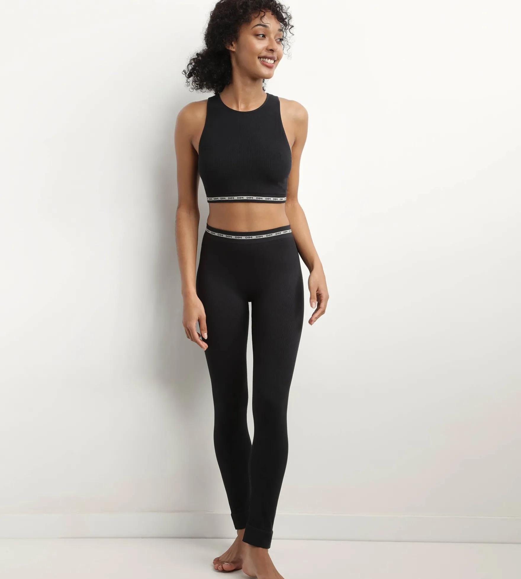 Crop top en modal polyamide côtelée sans couture Noir Dim Icons Seamless