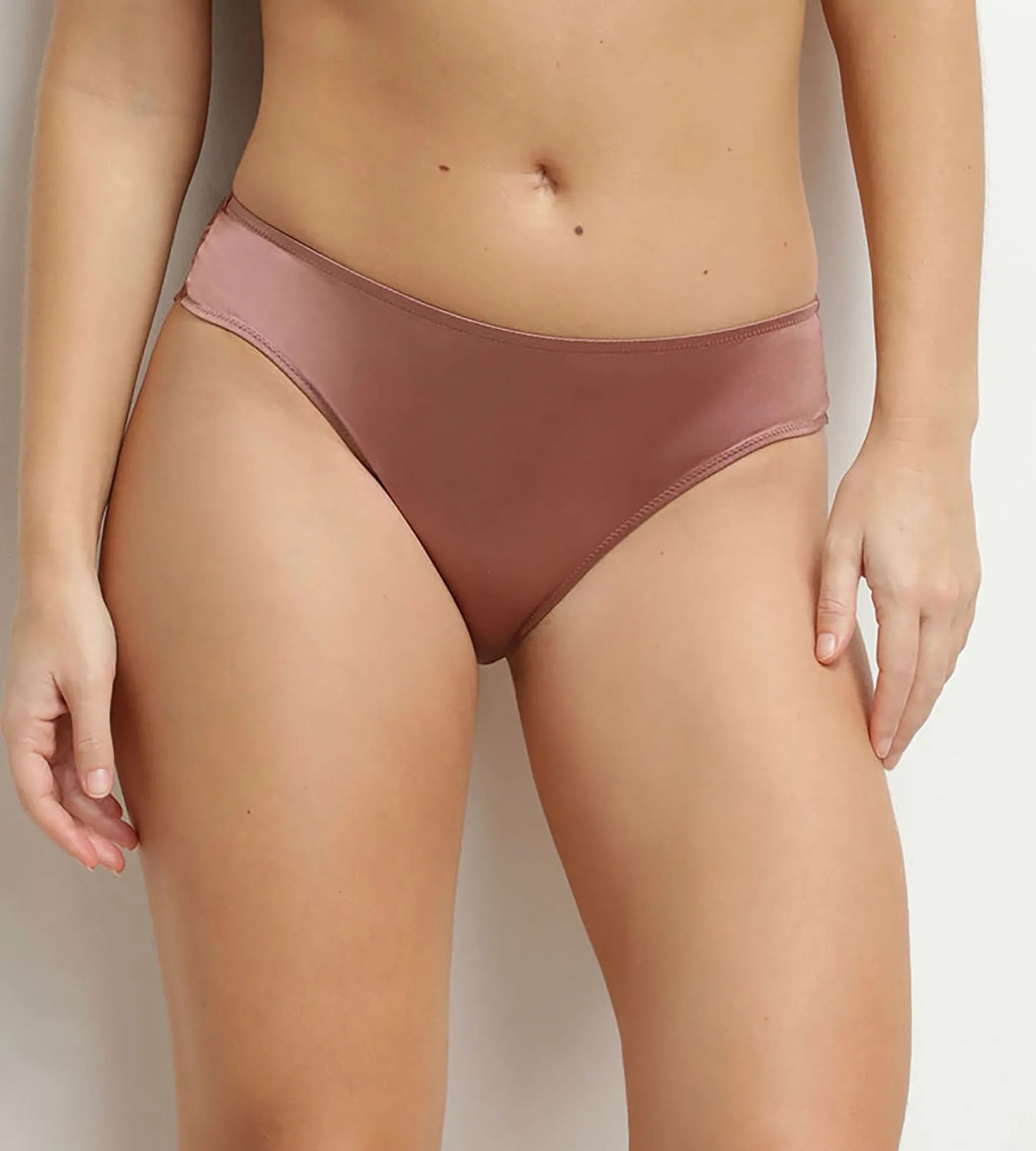 Culotte femme en satin et dentelle florale Marron Chocolove