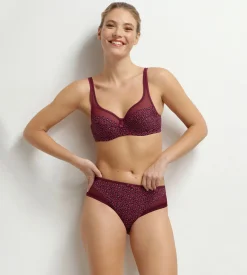 Culotte femme microfibre et tulle rouge marron Dim Generous