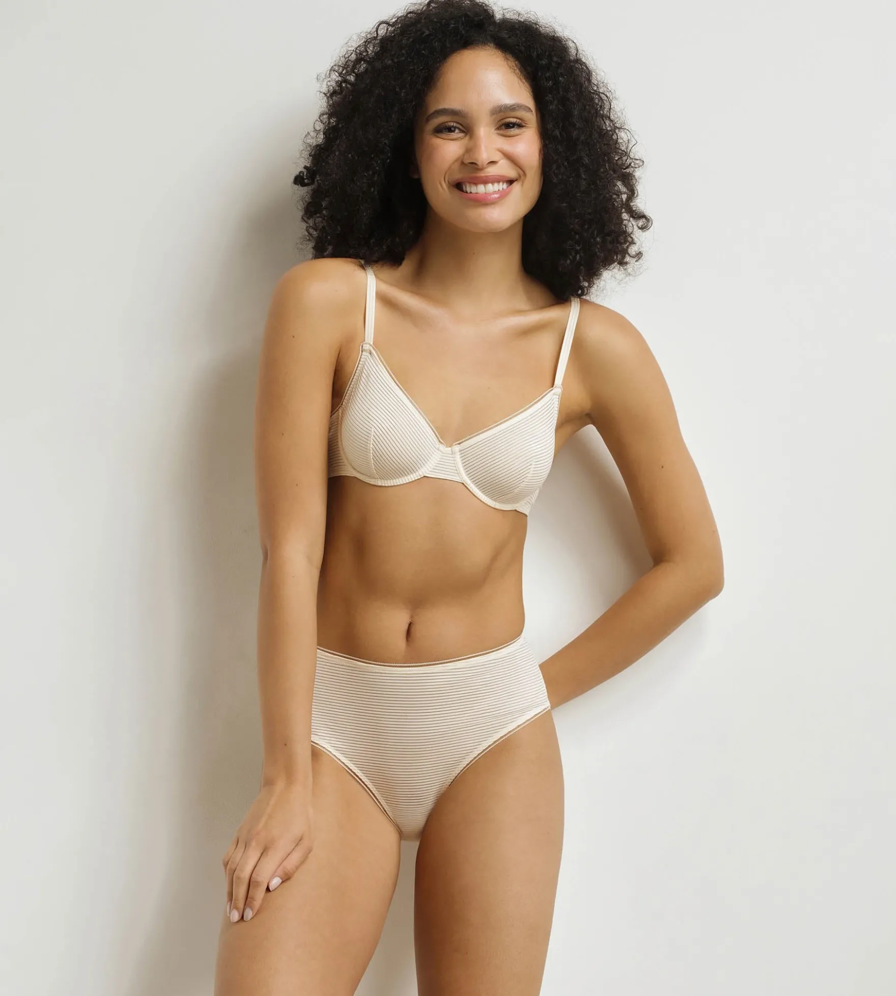 Culotte haute femme à rayures Beige Dim x Ines de La Fressange