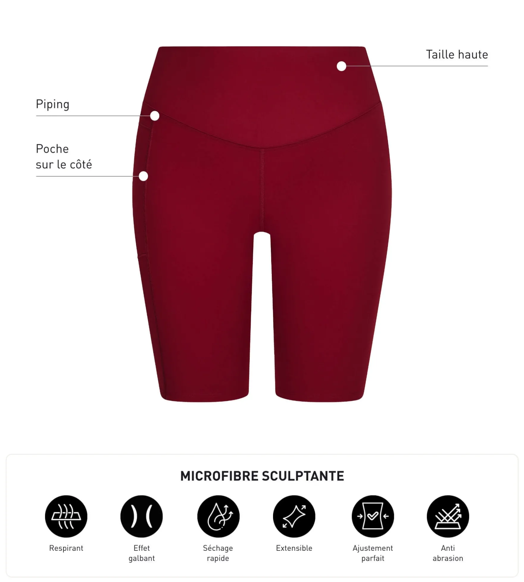Cycliste de sport femme en microfibre sculptante Bordeaux Dim Move