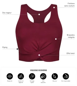 Débardeur de sport femme Bordeaux avec brassière intégrée Dim Move