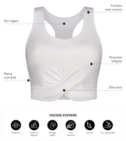 Débardeur de sport femme Écru en viscose avec brassière Dim Move