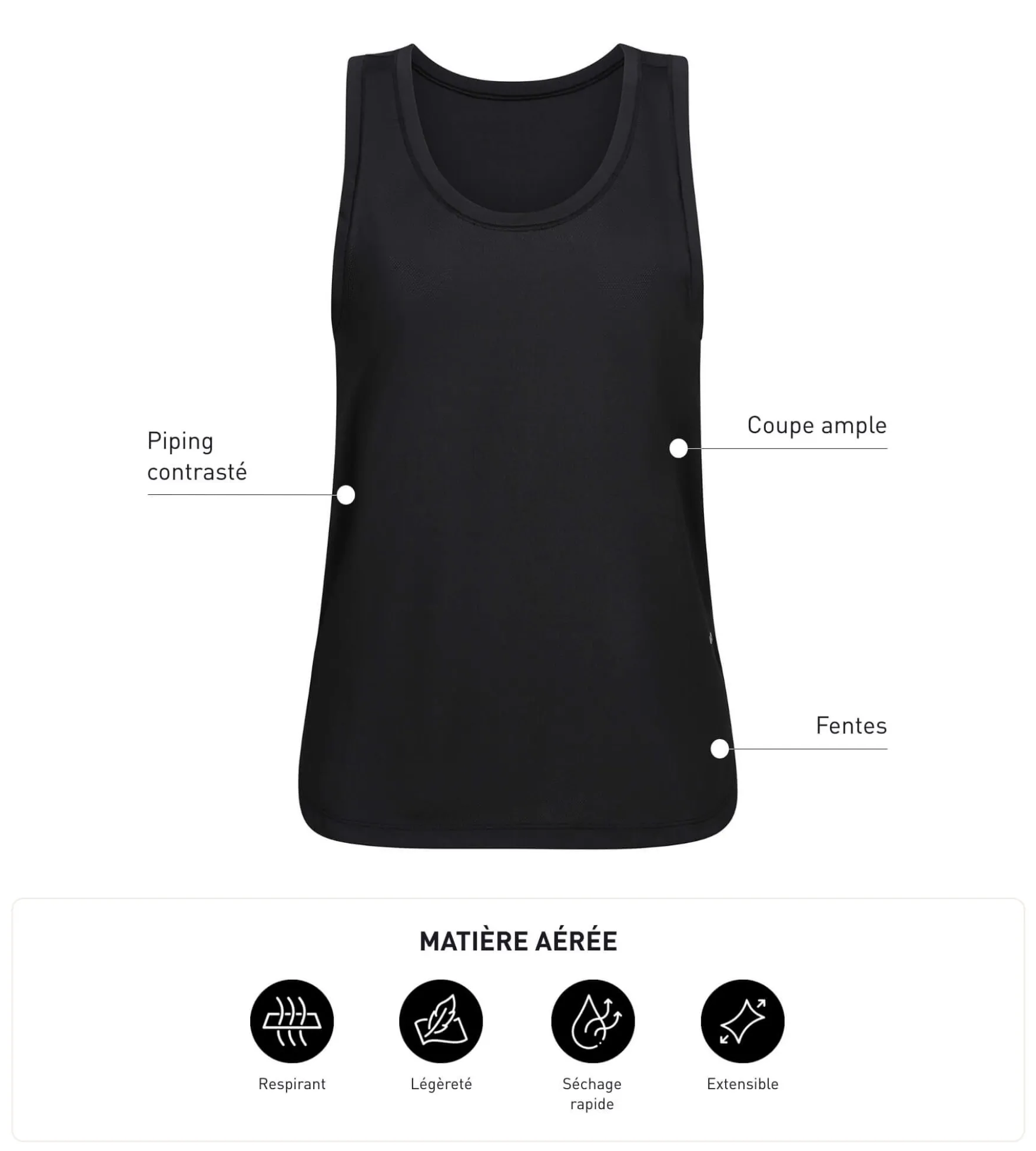Débardeur de sport femme en viscose noire Dim Move