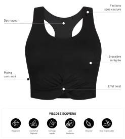 Débardeur de sport femme en viscose noire avec brassière Dim Move