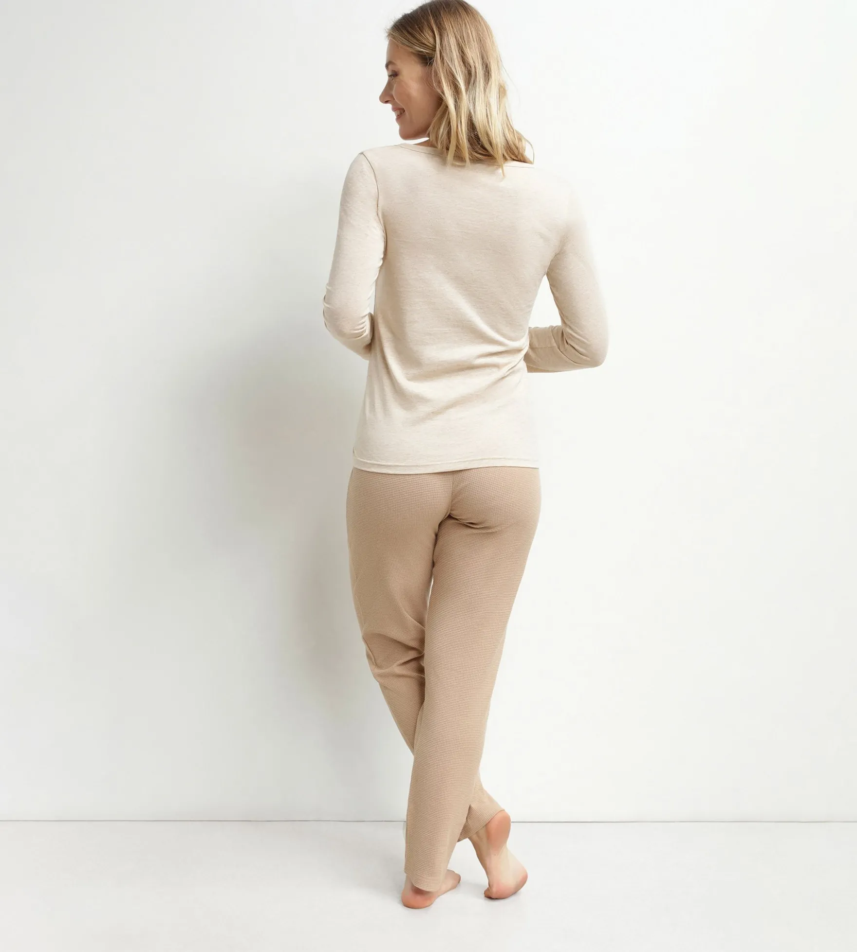 Ensemble pyjama femme col Serafino en jersey Marron Dim Cosy Time