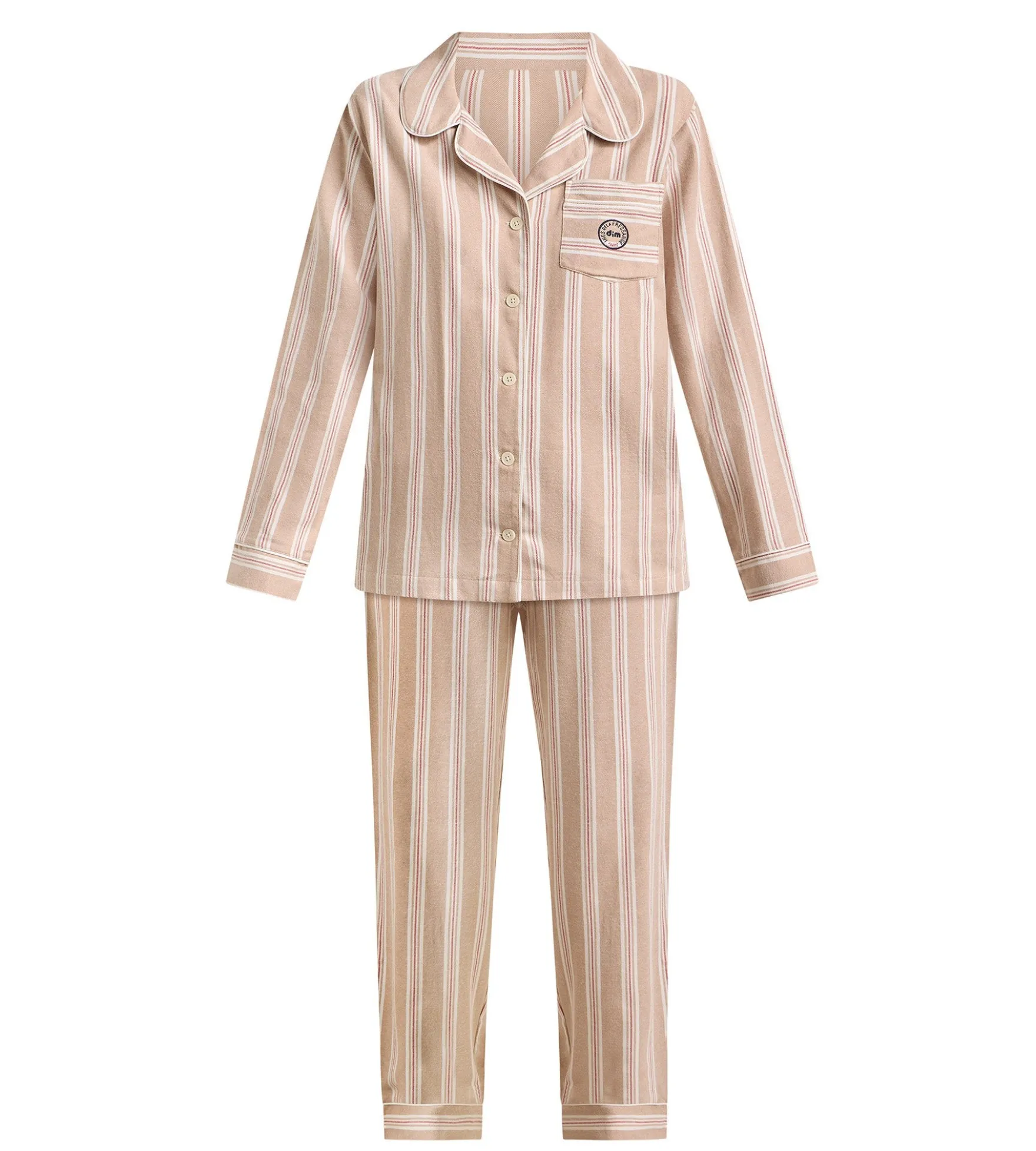 Ensemble pyjama femme flanelle rayée brun et beige DIM x Ines de la Fressange