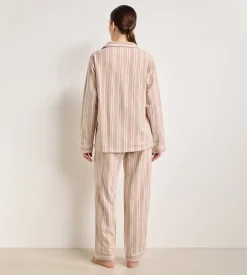 Ensemble pyjama femme flanelle rayée brun et beige DIM x Ines de la Fressange