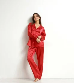 Ensemble pyjama femme pantalon en satin Rouge Dim Don’t Disturb