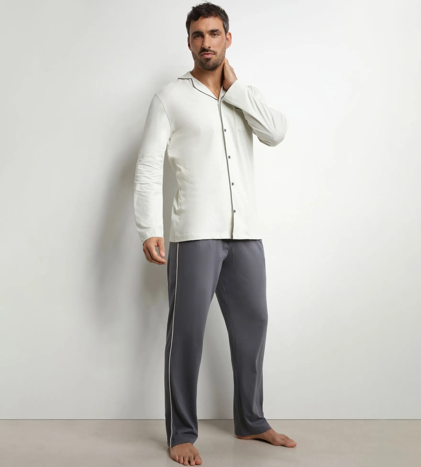 Ensemble pyjama homme pantalon chemise en jersey Gris Foncé Dim Nightwear