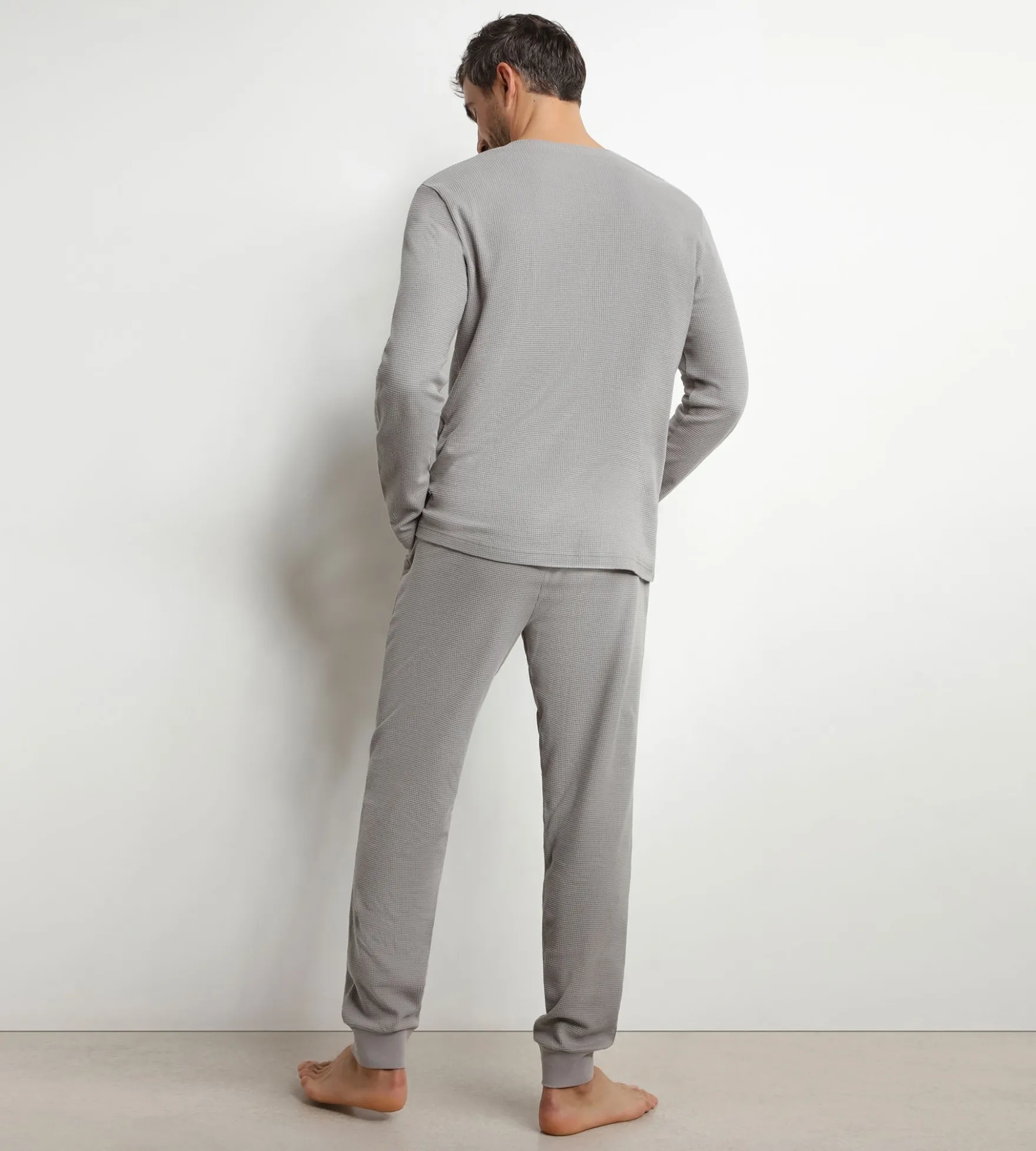 Ensemble pyjama pantalon col serafino en jersey Gris Dim Nightwear