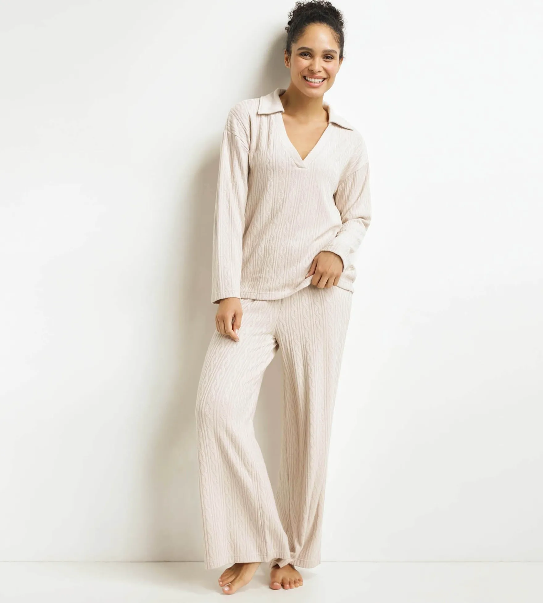 Ensemble pyjama pantalon femme Ivoire Dim Warm