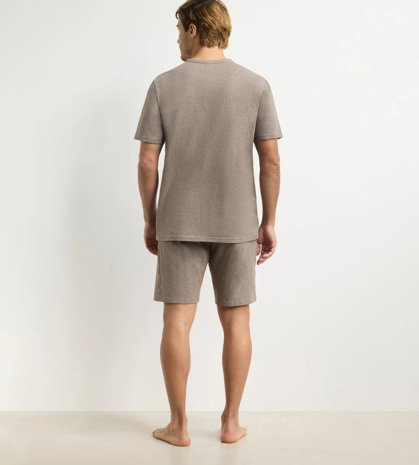 Ensemble pyjama short homme marron mélange Dim Jersey Elastane