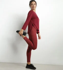 Haut de sport femme à col bateau en viscose Bordeaux Dim Move