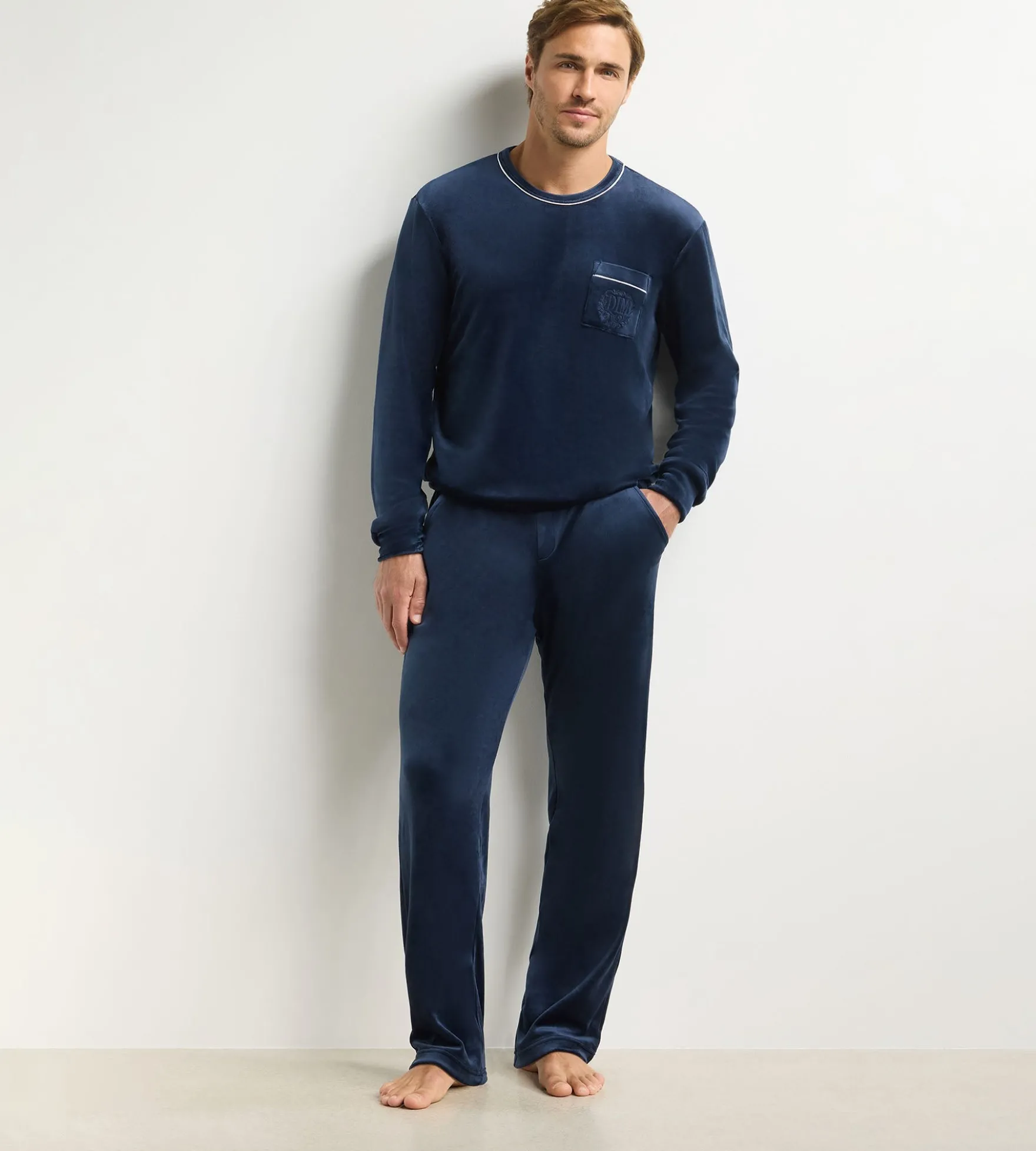 Haut homme manches longues col rond bleu marine Dim Chenille
