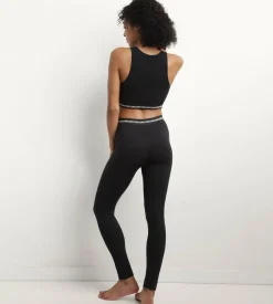 Legging femme sans couture en tissu côtelé Noir Dim Icons Seamless