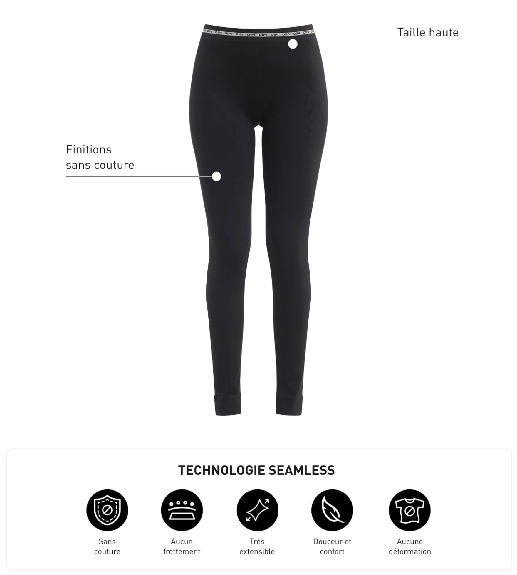 Legging femme sans couture en tissu côtelé Noir Dim Icons Seamless