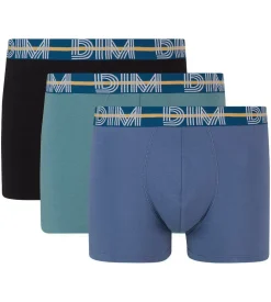 Lot de 3 boxers bleu noir coton stretch ceinture colorée Dim Powerful