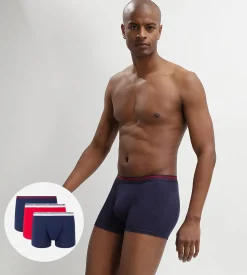 Lot de 3 boxers coton stretch Bleu Denim et Rouge Lave Daily Colors
