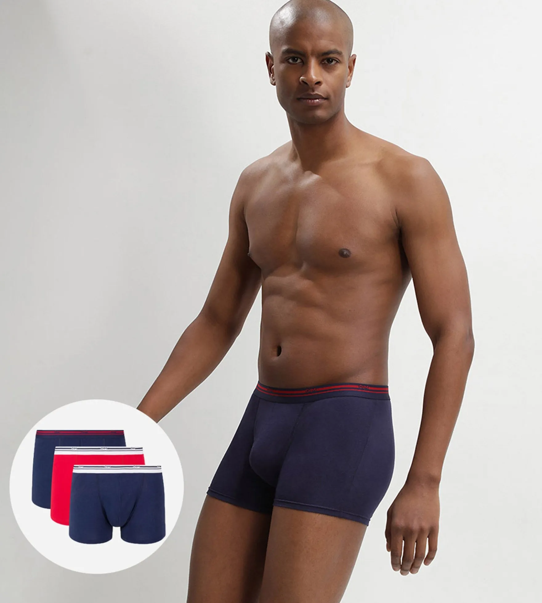 Lot de 3 boxers coton stretch Bleu Denim et Rouge Lave Daily Colors