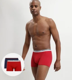 Lot de 2 boxers coton stretch Bleu Denim et Rouge Lave Daily Colors