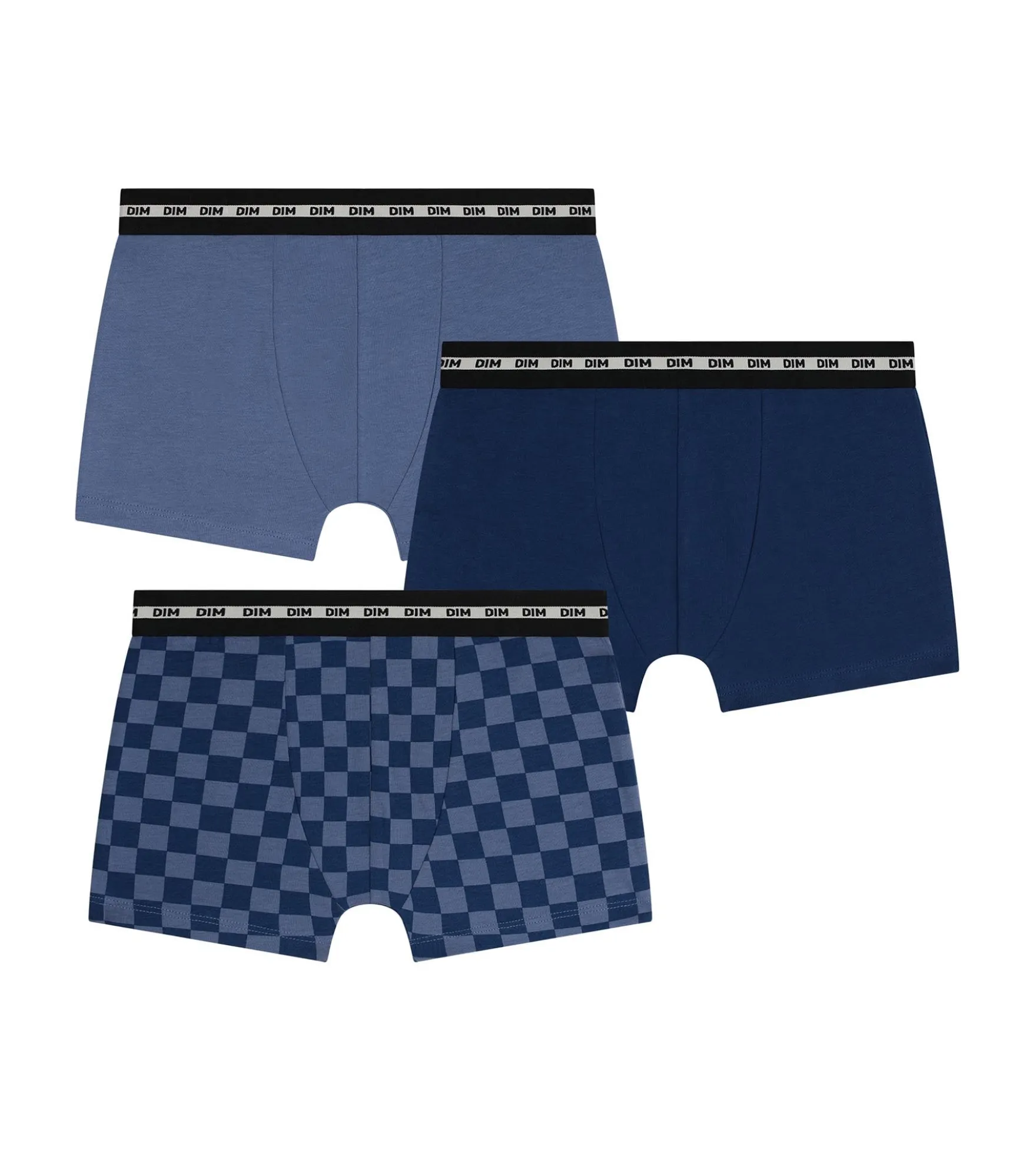 Lot de 3 boxers enfant Damier Bleu Dim Coton Stretch