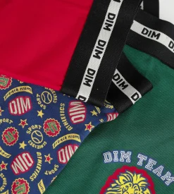 Lot de 3 boxers enfant Rouge Vert logotypés Dim Coton Stretch