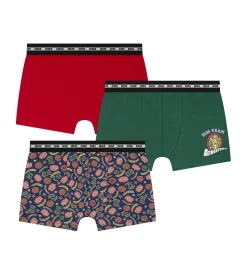Lot de 3 boxers enfant Rouge Vert logotypés Dim Coton Stretch