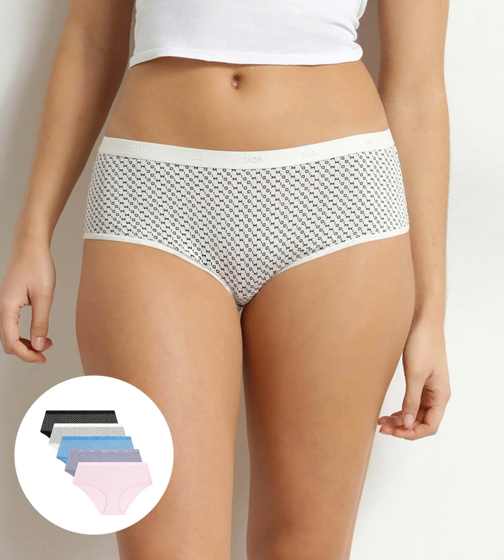 Lot de 5 boxers femme coton stretch logo Dim Les Pockets