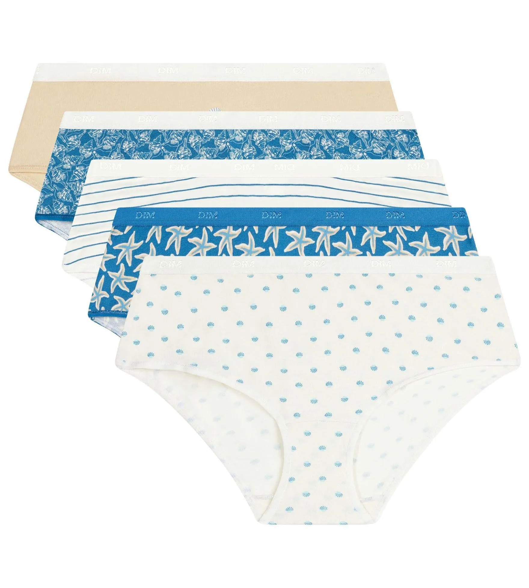 Lot de 5 boxers femme coton stretch imprimés marins Les Pockets
