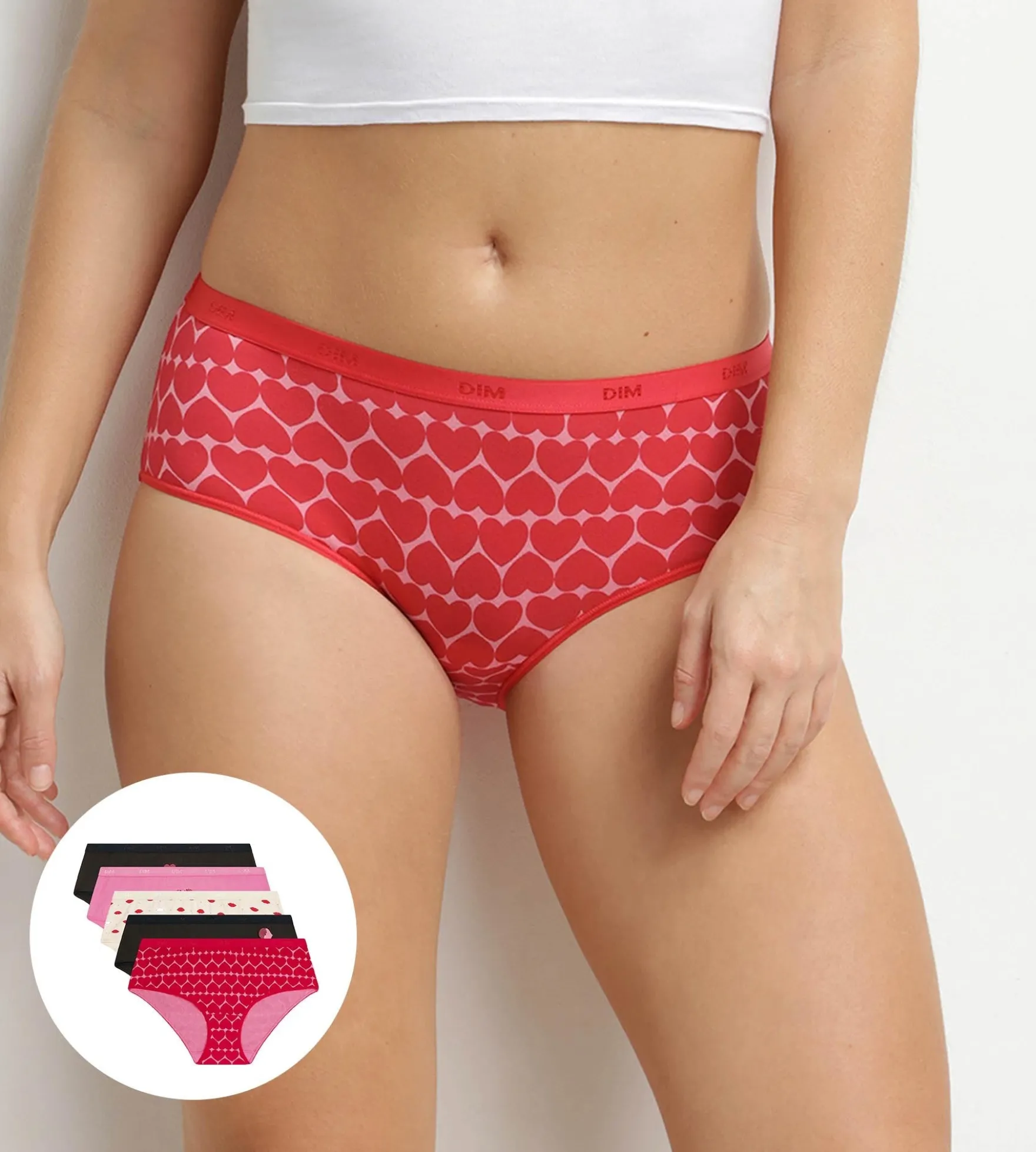 Lot de 5 boxers femme coton stretch motif cœur Les Pockets