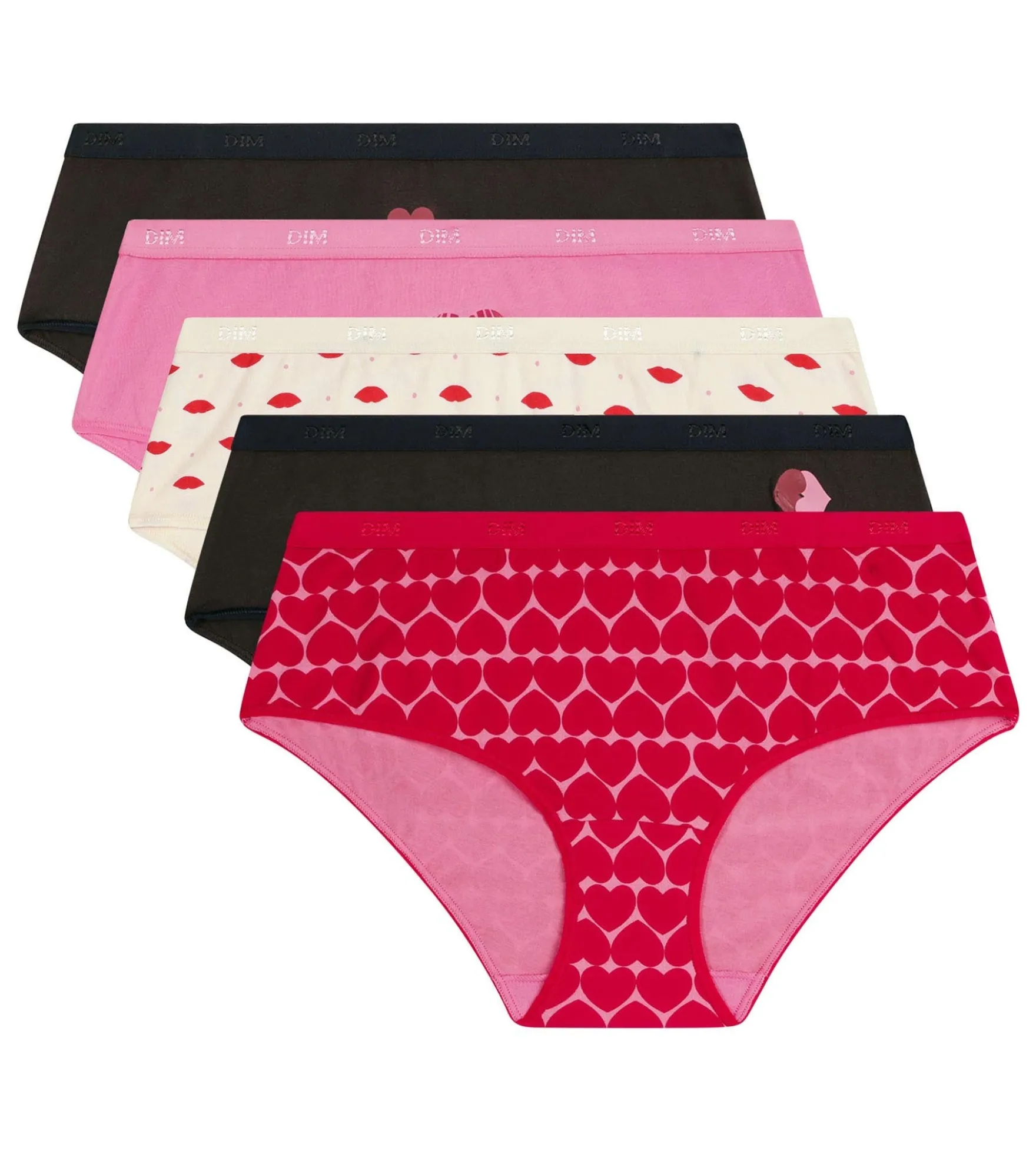 Lot de 5 boxers femme coton stretch motif cœur Les Pockets