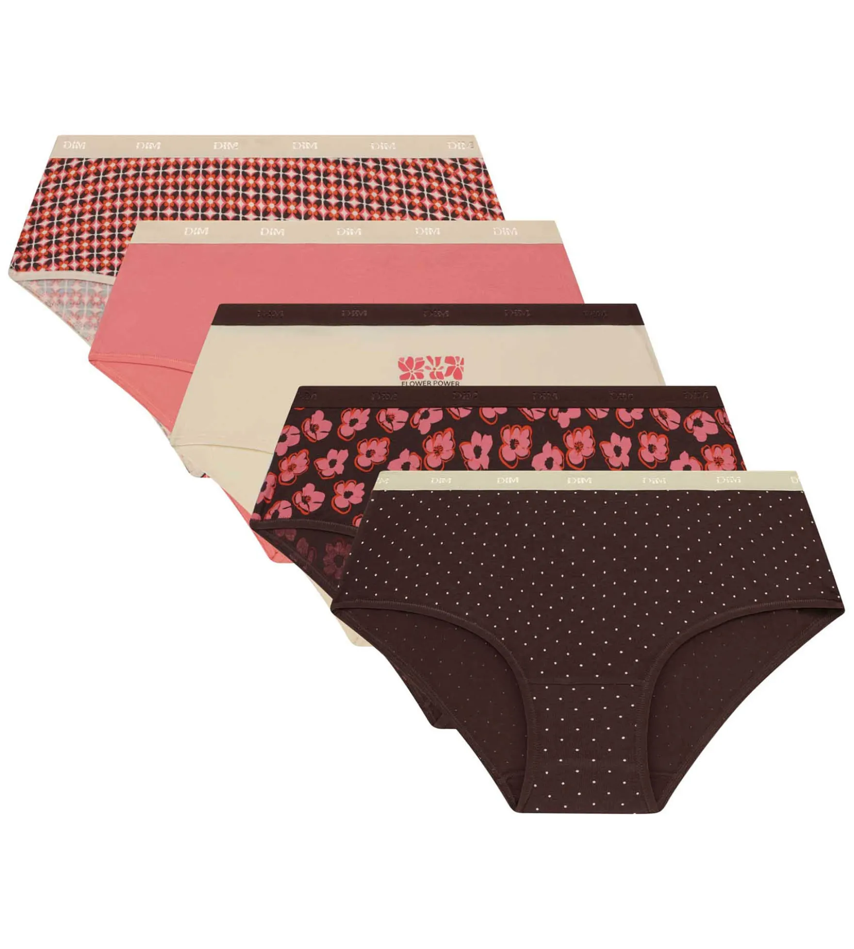 Lot de 5 boxers femme motifs rétro Rose Marron Les Pockets