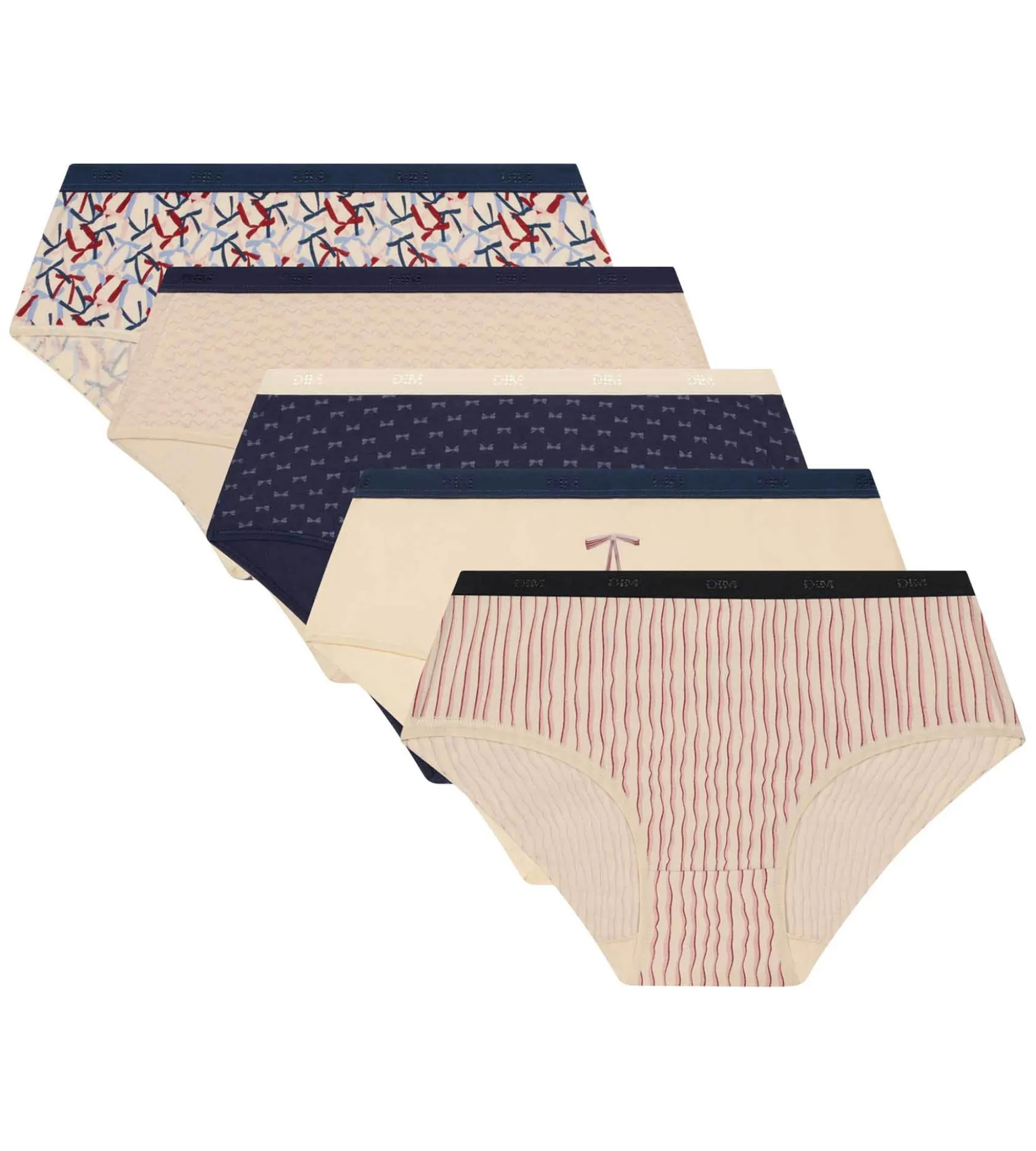 Lot de 5 boxers femme motifs Rubans Rouge Bleu Les Pockets